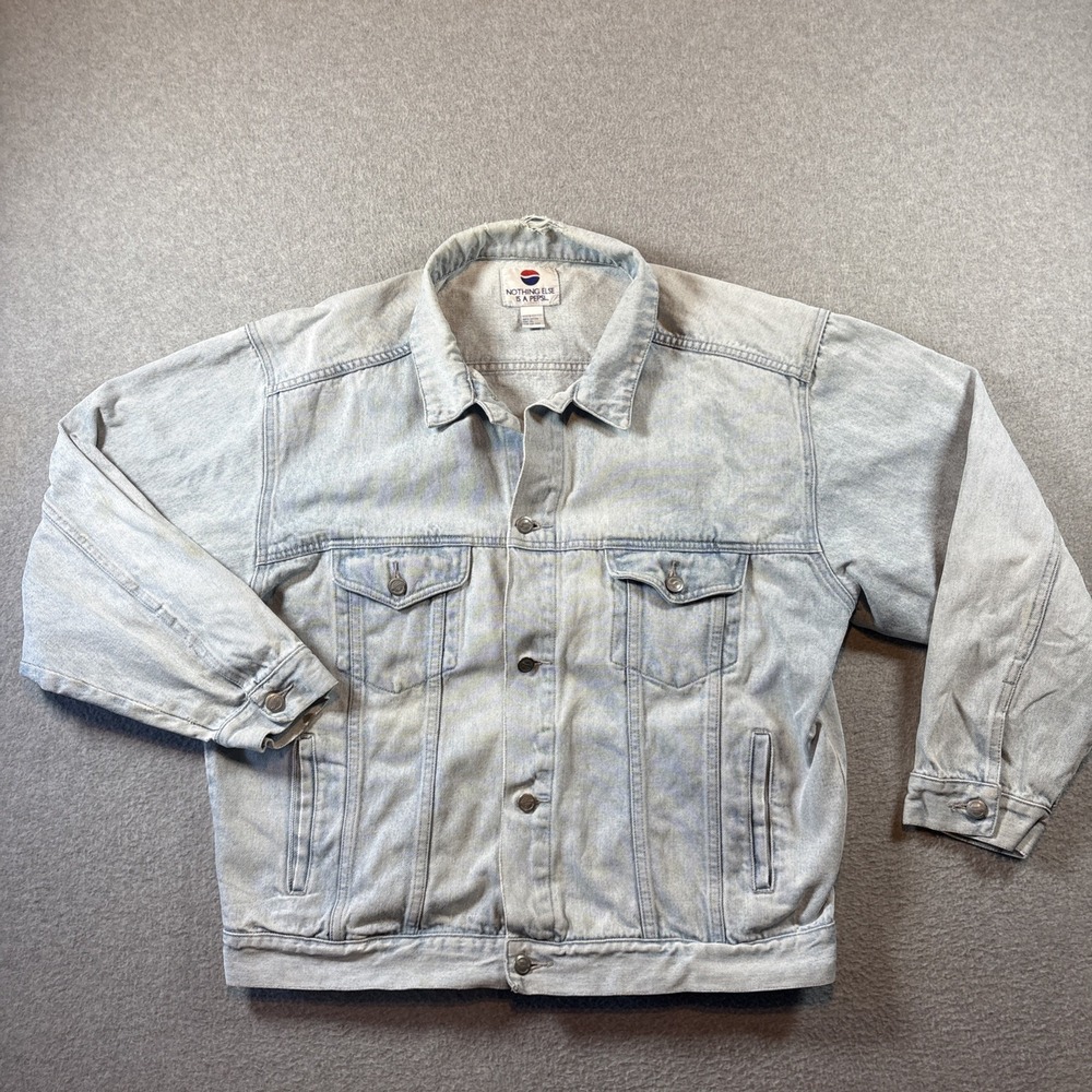 Vintage 90s Pepsi Nothing Else Men's XL Denim Jacket Trucker Light Wash